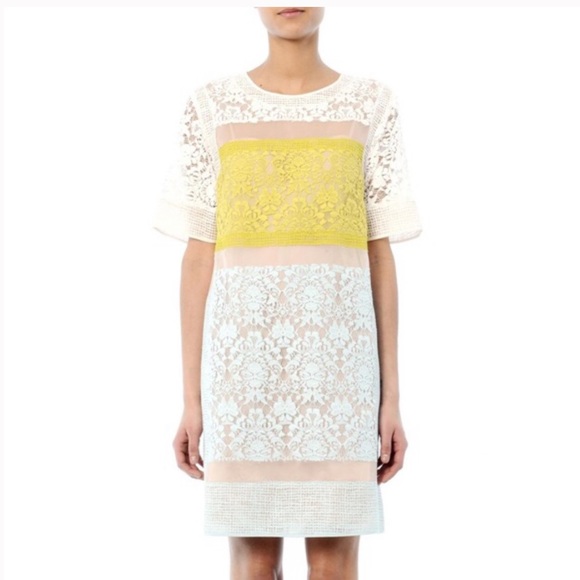 Rebecca Taylor Yellow Lace Patchwork Runway Dress - Picture 4 of 14